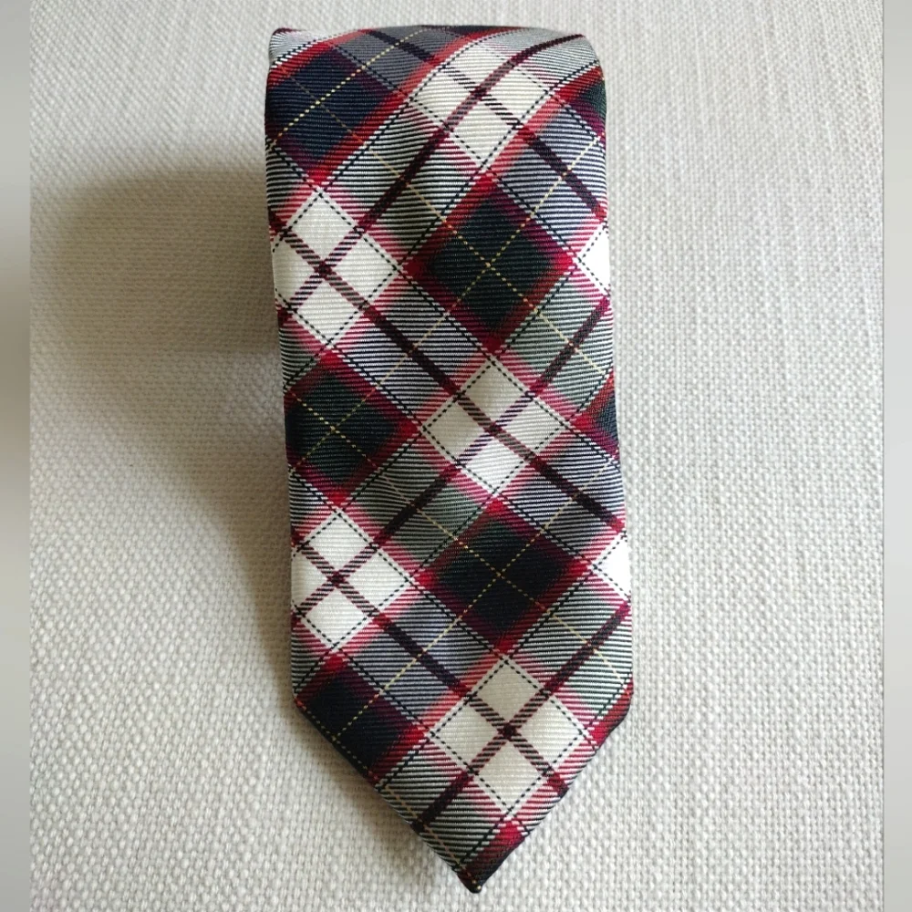 Silk Moschino Green, White, Black, and Red Plaid Men's Tie EUC
